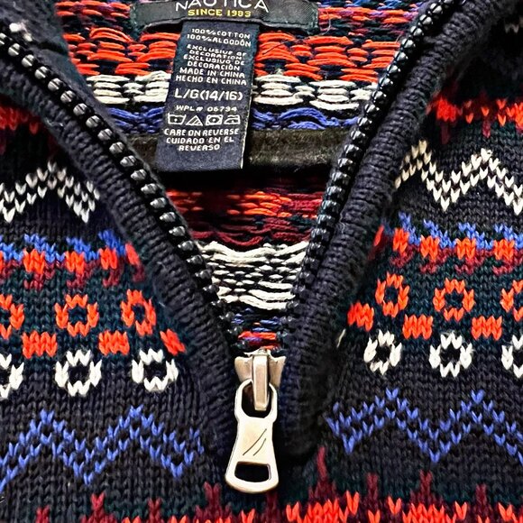 Nautica KIDS Fair Isle Quarter Zip Sweater Striped Knit Pullover Logo Classic - Picture 11 of 12